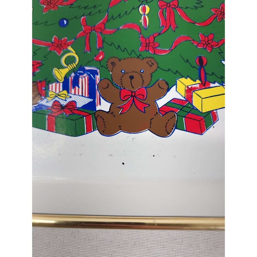Vintage LACQUER WARE Christmas Holiday Serving Tray 18" x 11" Gold Trim Tea Tray - Picture 4 of 10